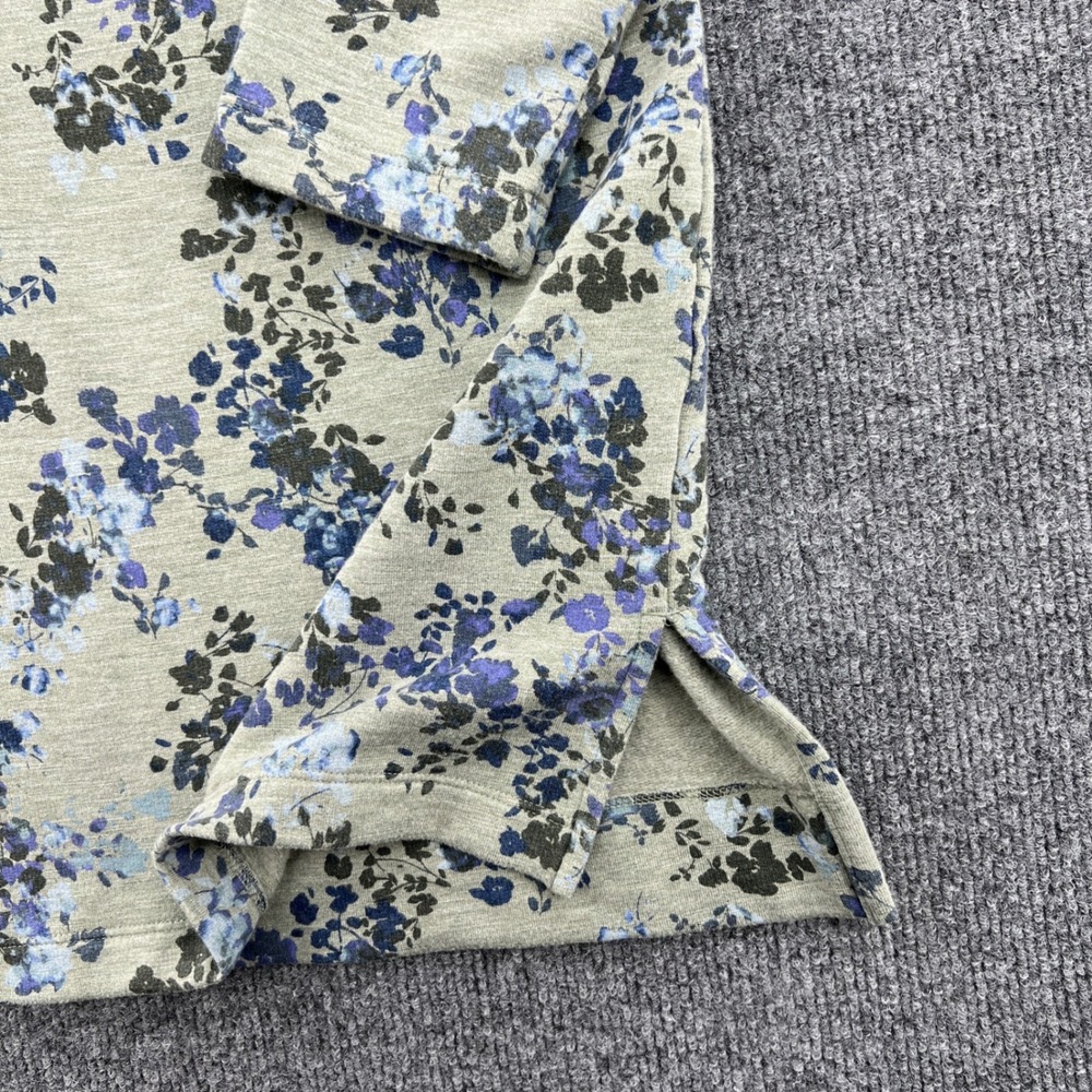 J. Jill Floral Henley Sweatshirt Top Women Medium Green Blue Casual Boho Cottage - Picture 4 of 8